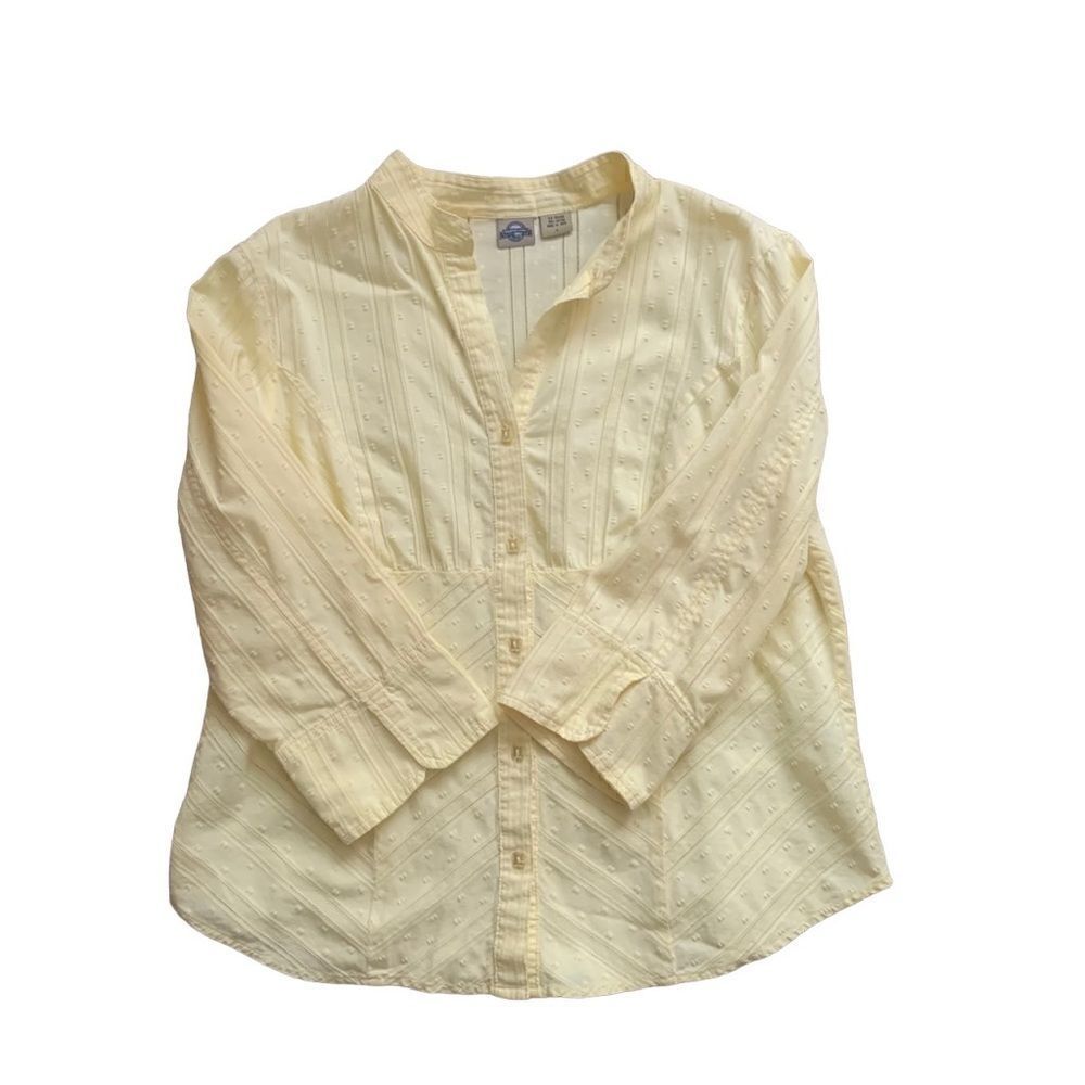 Shaver Lake Yellow Lightweight Textured Button Down 3/4 Sleeve Blouse Size Large